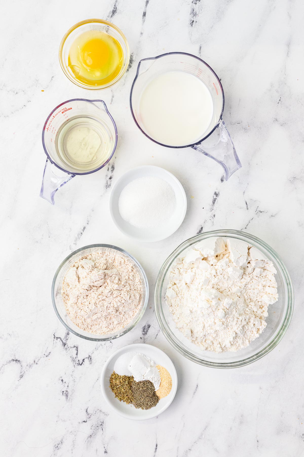 Herb Quick Bread ingredients in separate bowls