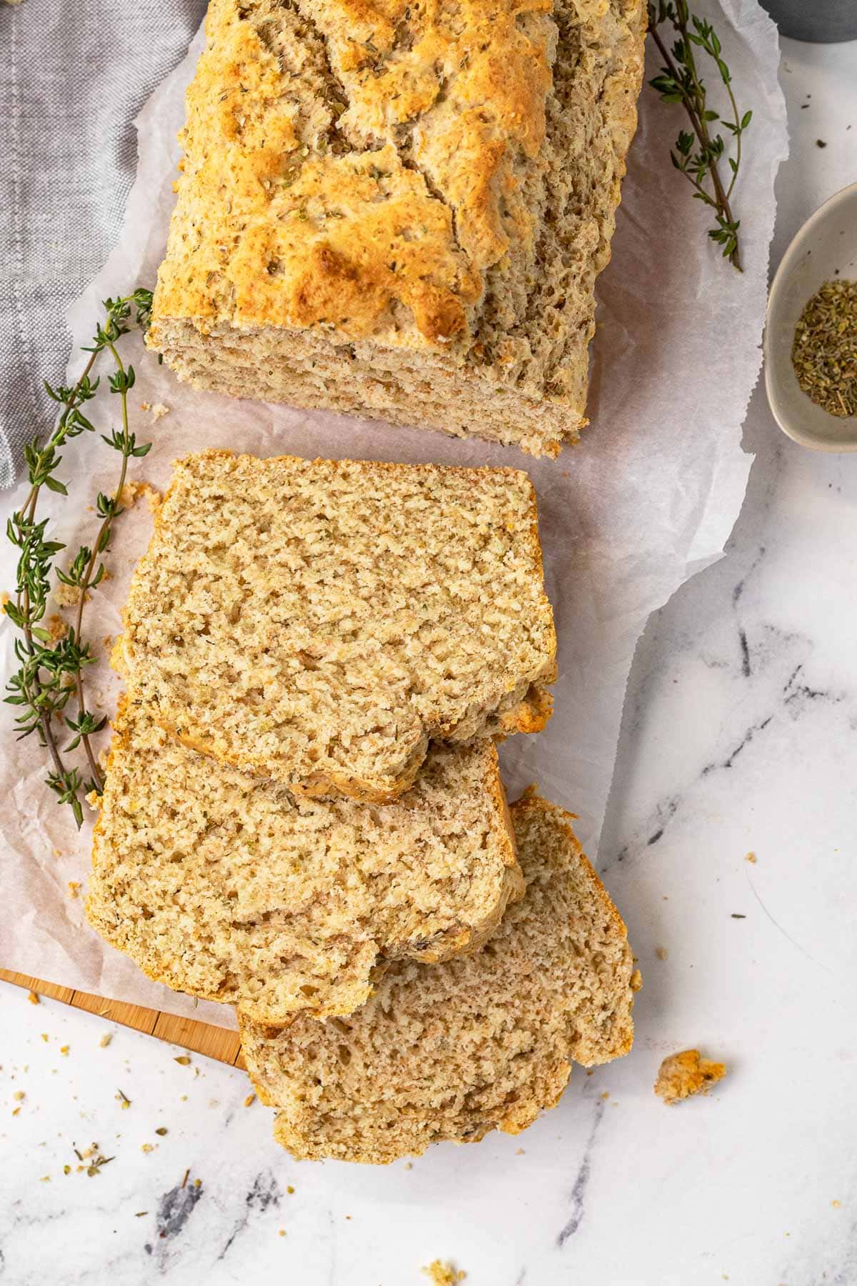 Herb Quick Bread baked bread slices and loaf