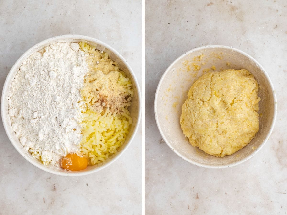 Potato Gnocchi Collage mixing the dough