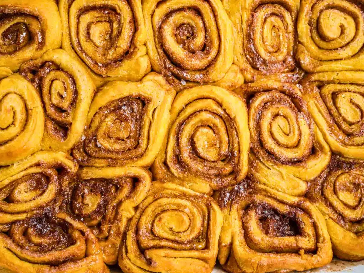 Close up of unfrosted cinnamon rolls