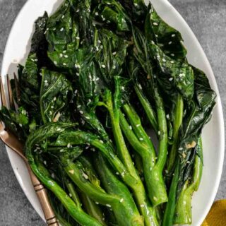 Cooked Chinese Broccoli on plate