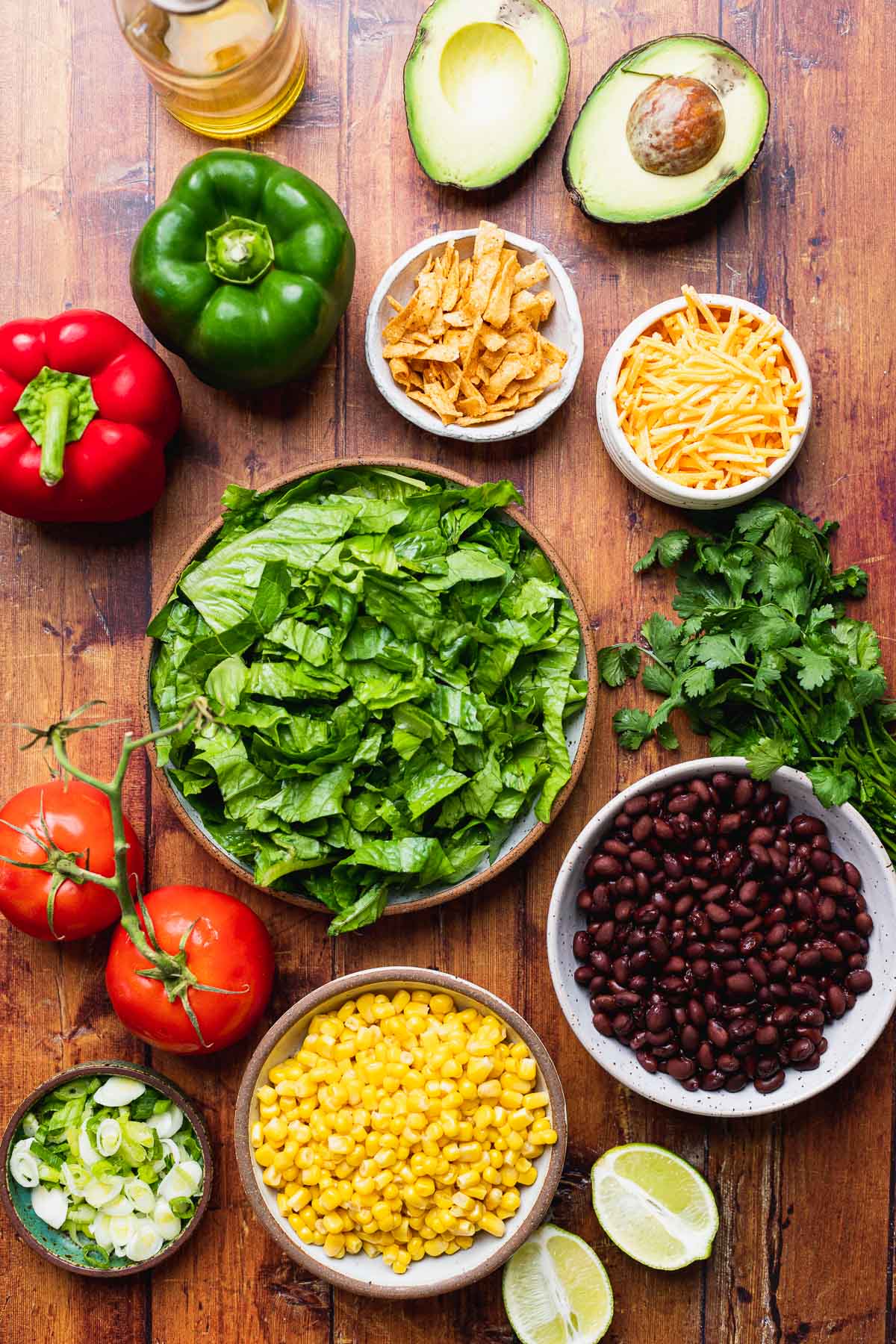 Southwest Salad ingredients in separate bowls