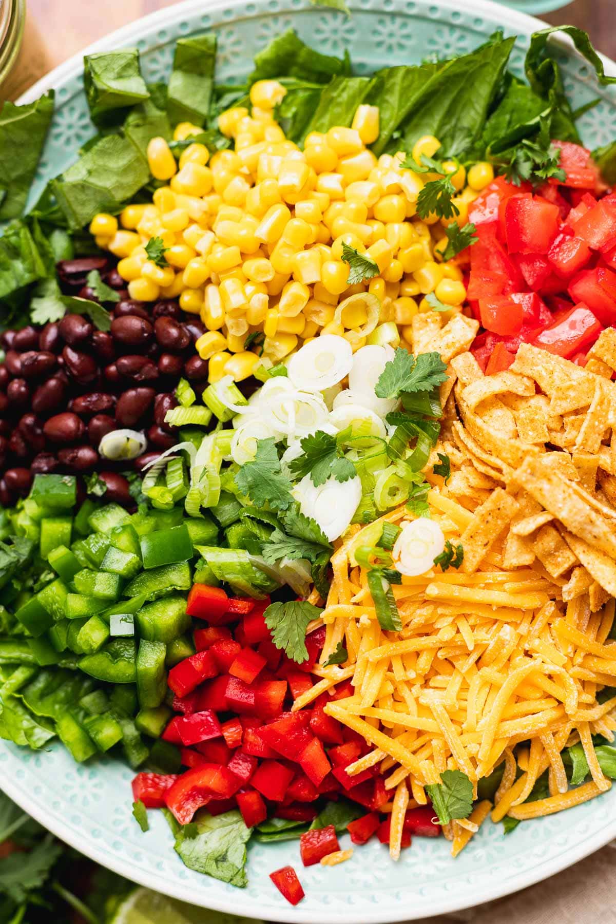Southwest Salad all salad ingredients in bowl before tossing