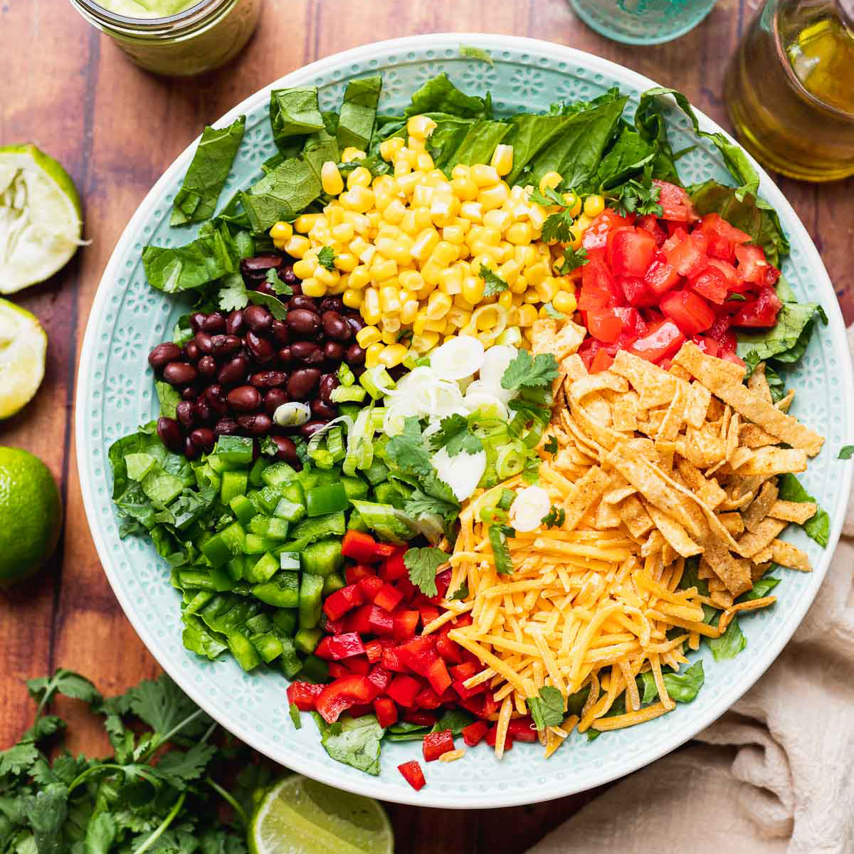 Southwest Salad all salad ingredients in bowl before tossing