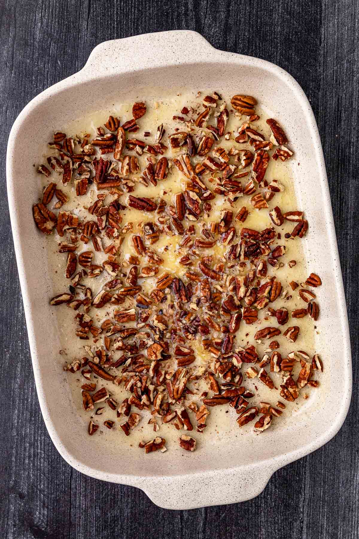 pecans in bottom of dish