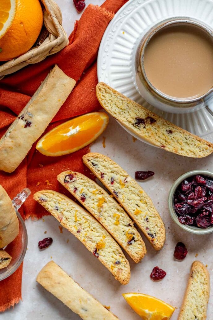 Cranberry Orange Biscotti Cookie slices on plates