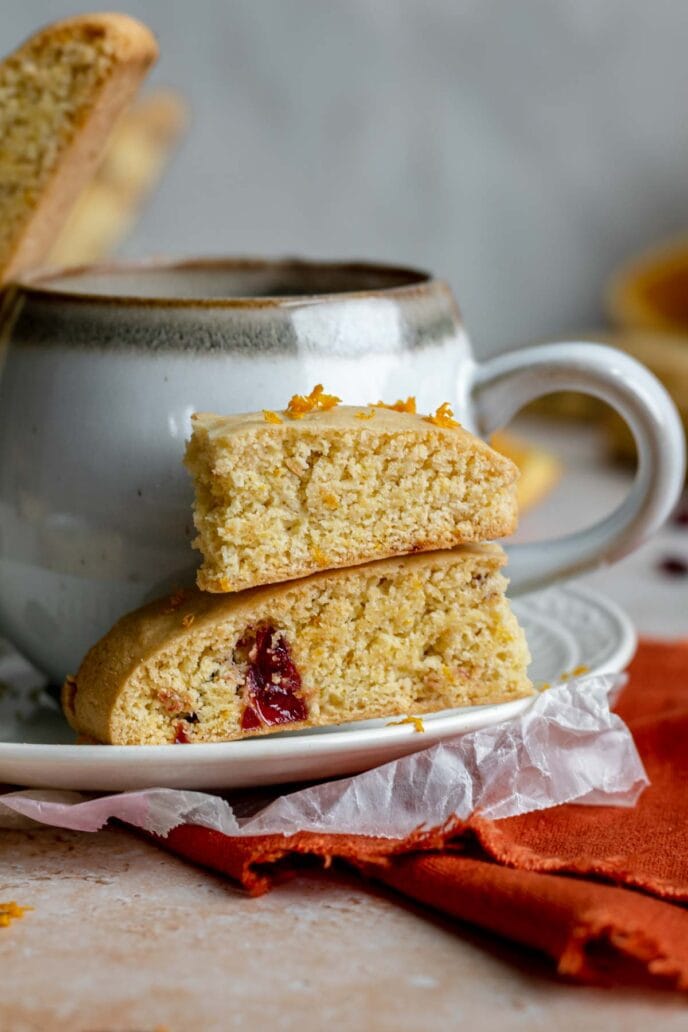 Cranberry Orange Biscotti Cookie slices on plate