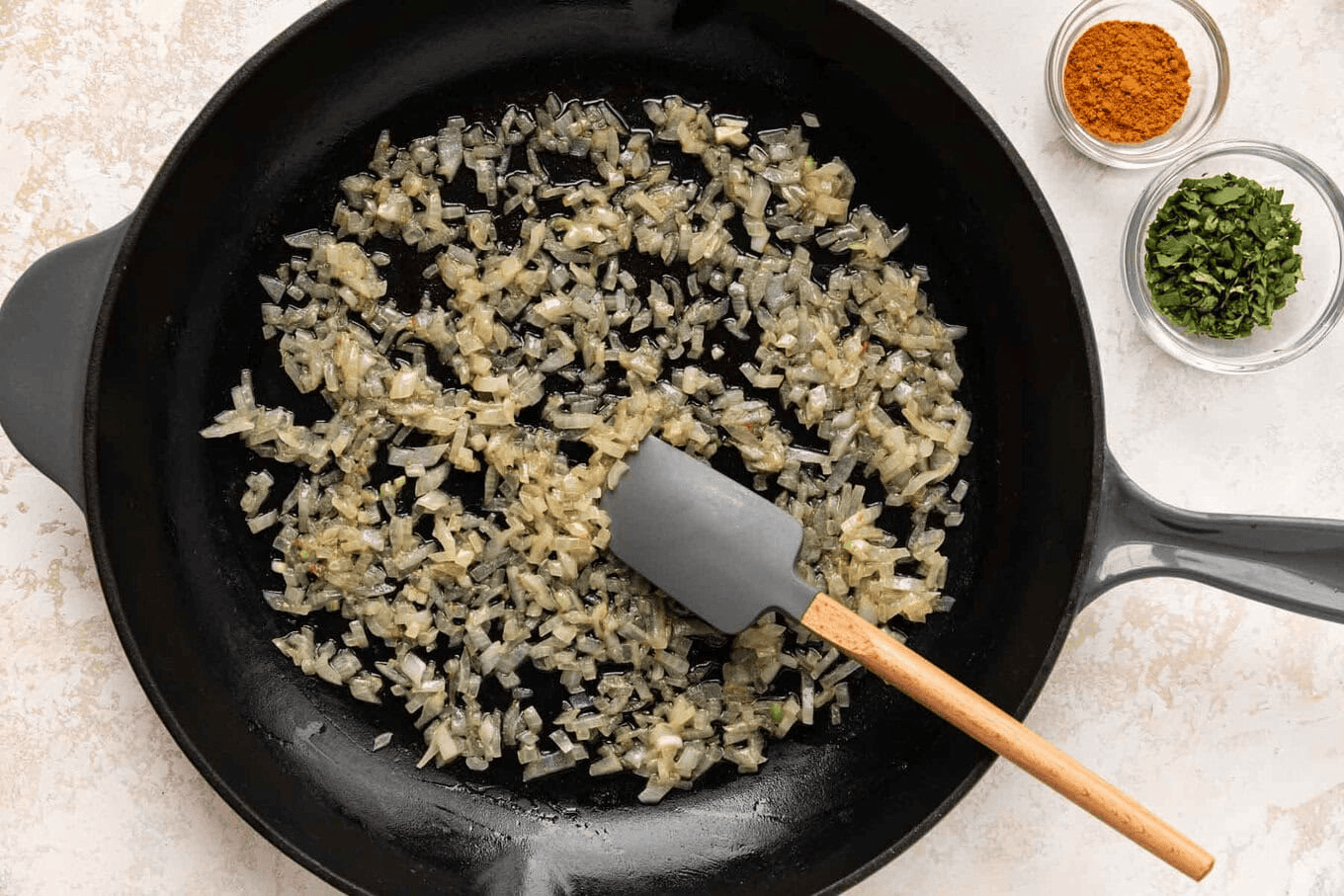 Minced onion in a pan