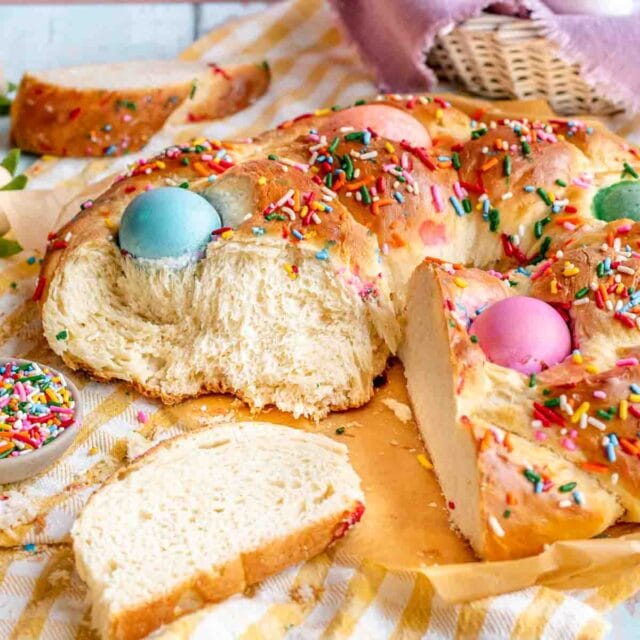 Easter Bread finished bread wreath with slices cut out