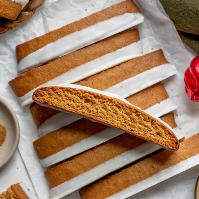 Gingerbread Dipped Biscotti Cookies sliced, ready to eat