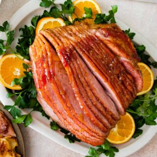Brown Sugar Peach Baked Ham view of slices