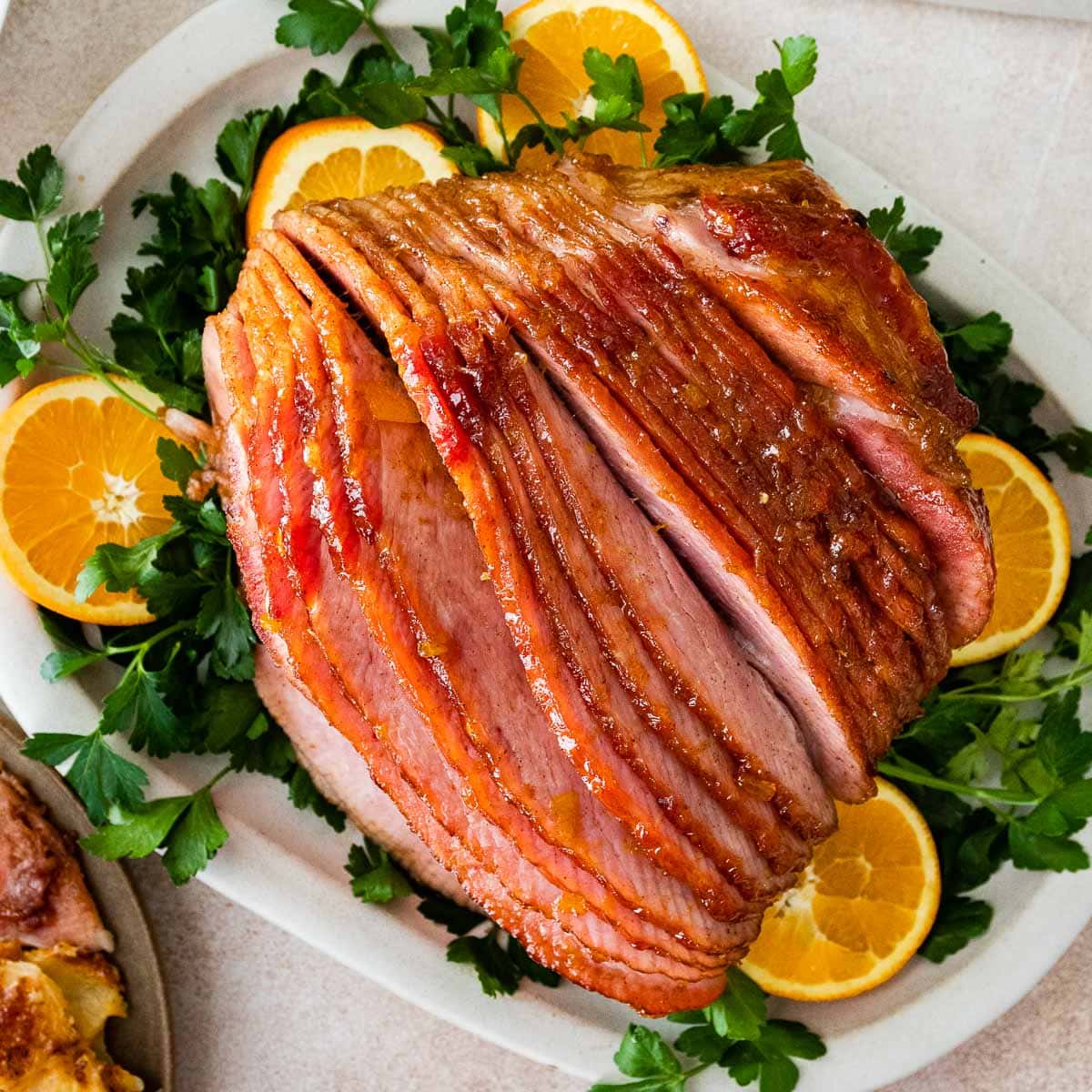 Brown Sugar Peach Baked Ham view of slices