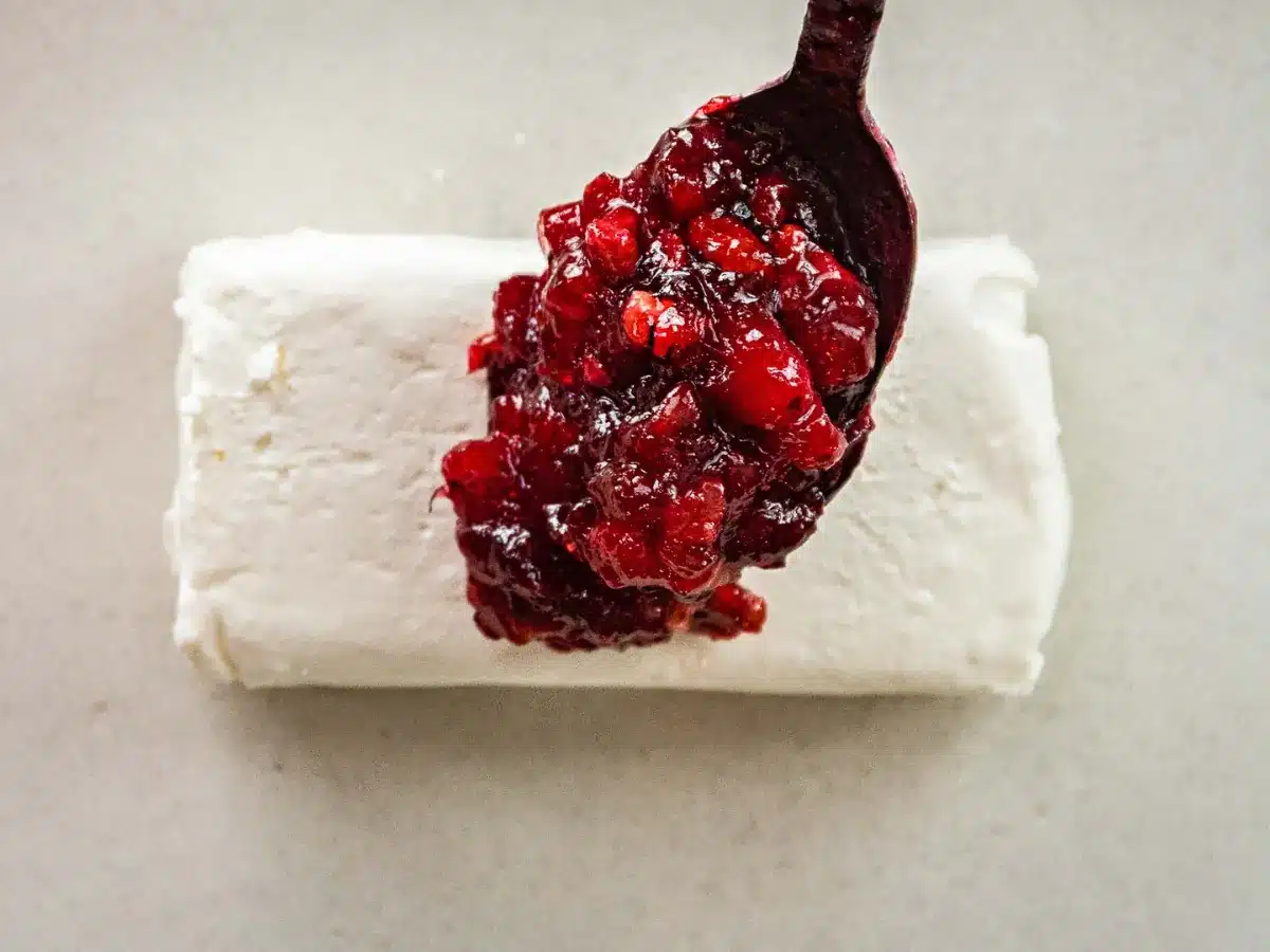 Cream cheese with dip scoped on top 