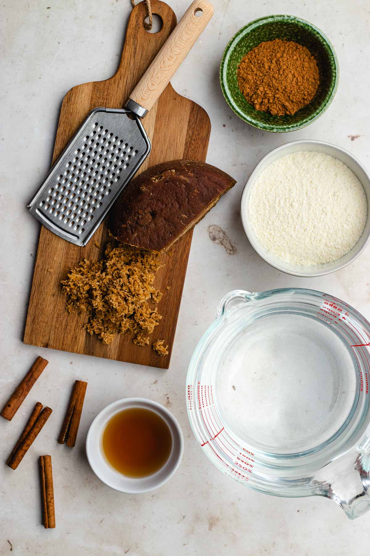 Mexican Atole ingredients in separate prep bowls