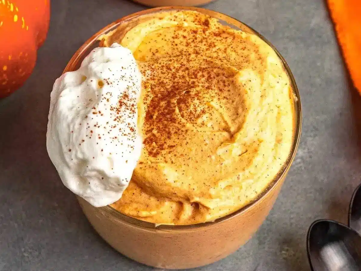 Top view of mousse with cream topping