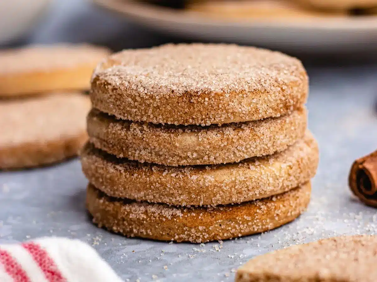 Stack of cinnamon and sugar dusted cookies.