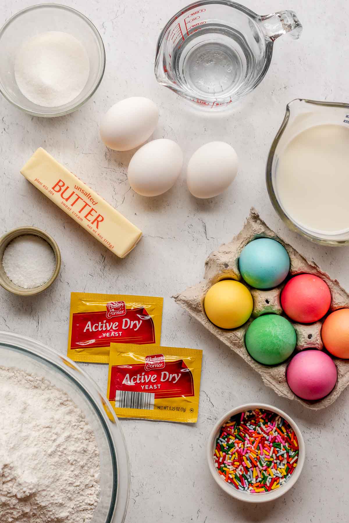 Easter Bread ingredients separated and laid out