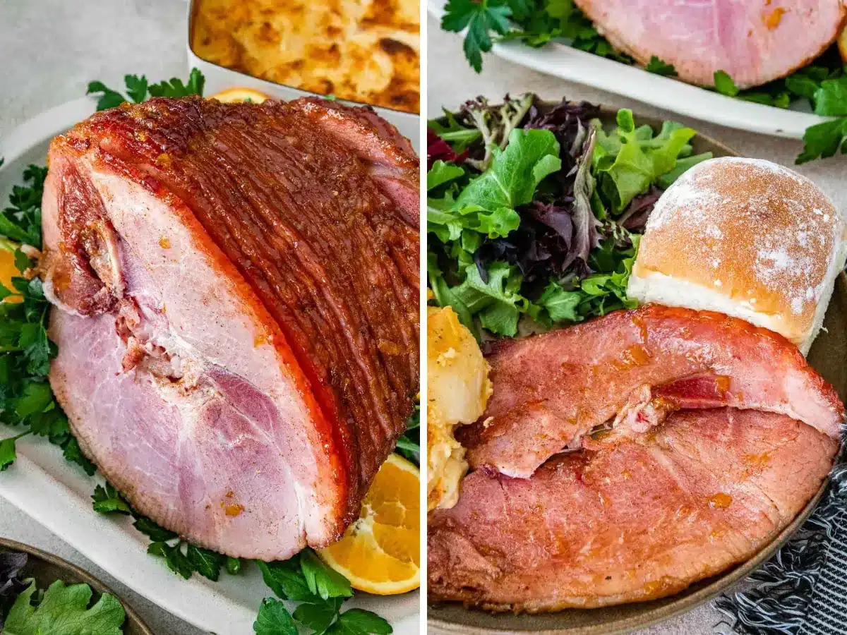 finished ham and plated ham collage 
