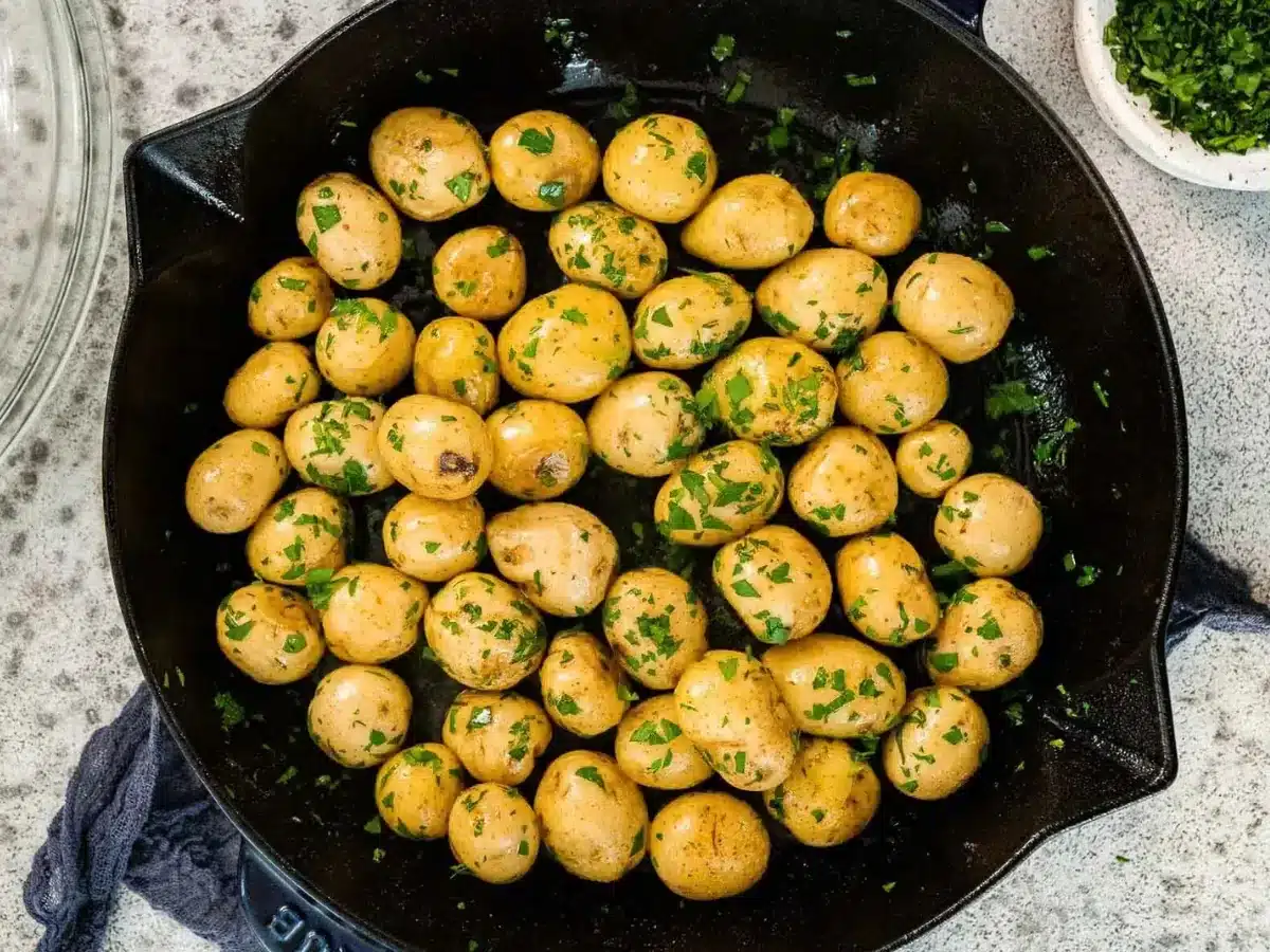 finished potatoes in cast iron 