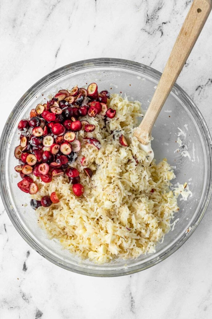 cranberries being added to mixture