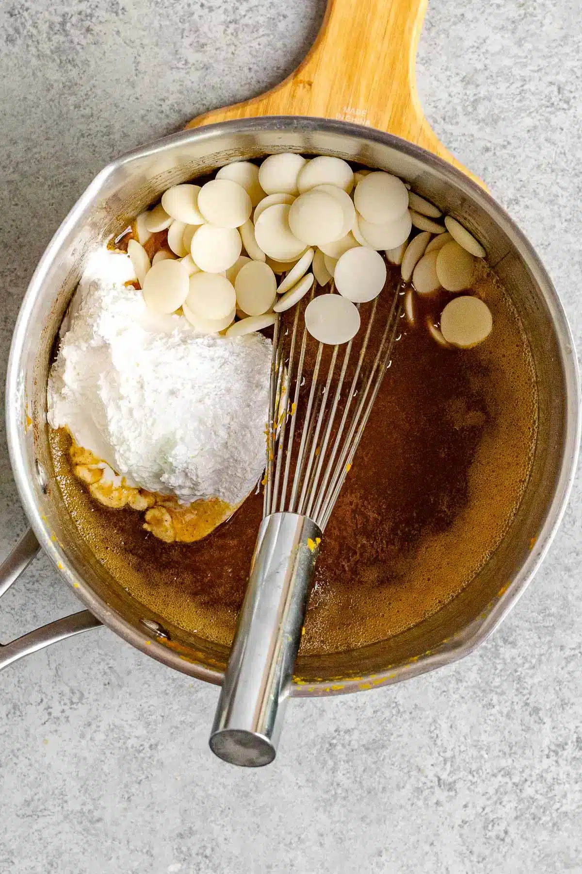 Ingredients for fudge being mixed