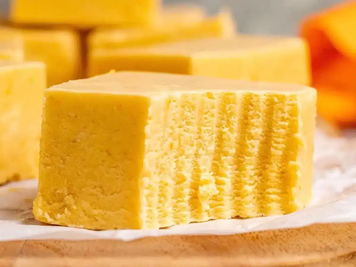 Piece of fudge with bite taken