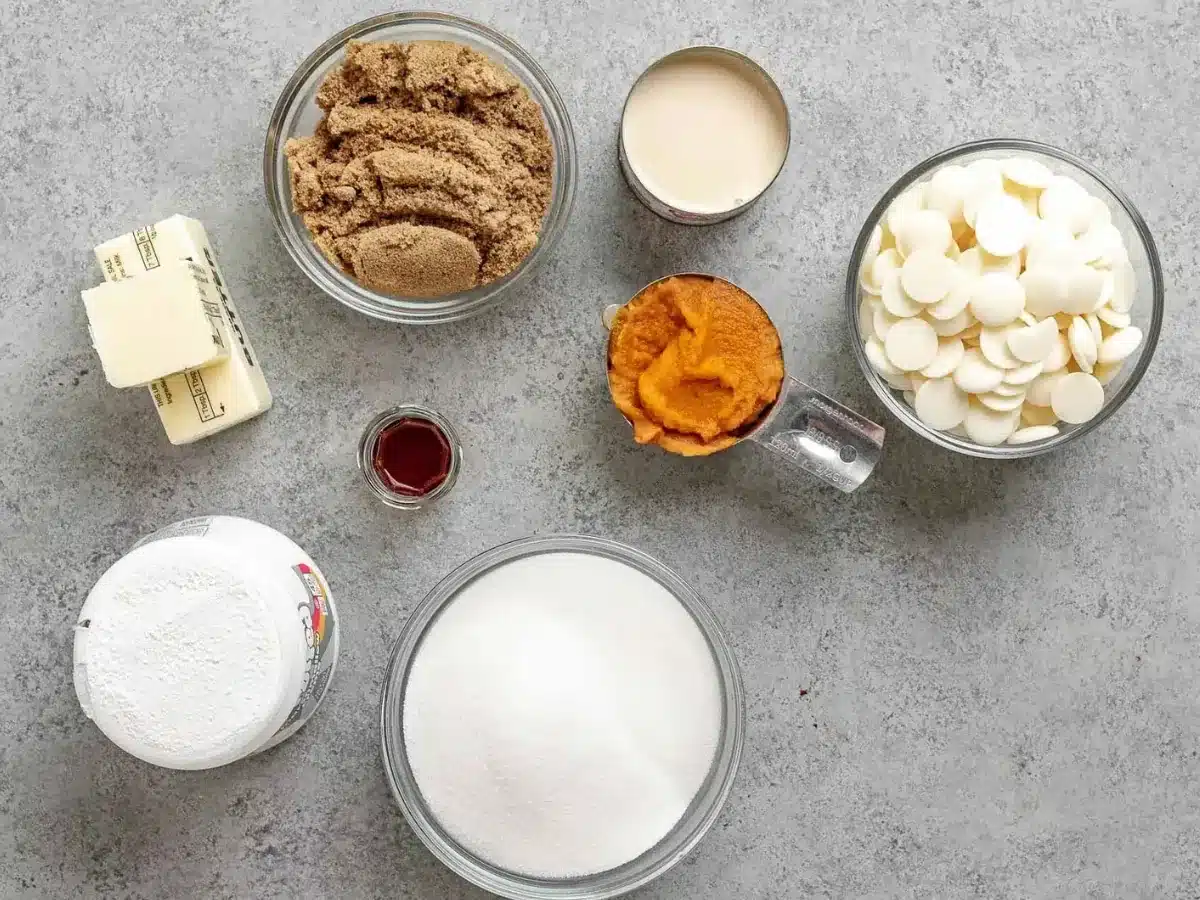 Ingredients for fudge in bowls