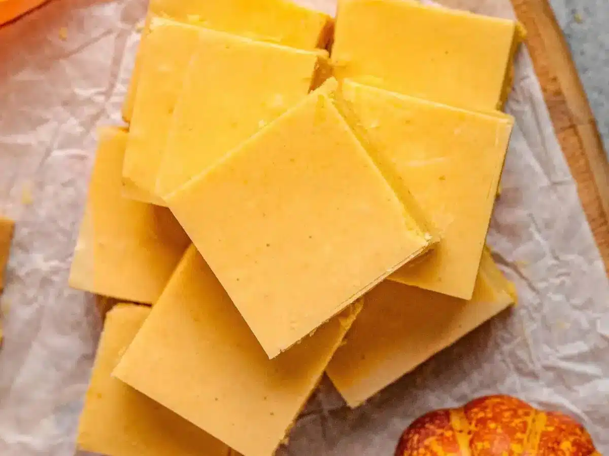 Pieces of fudge stacked 
