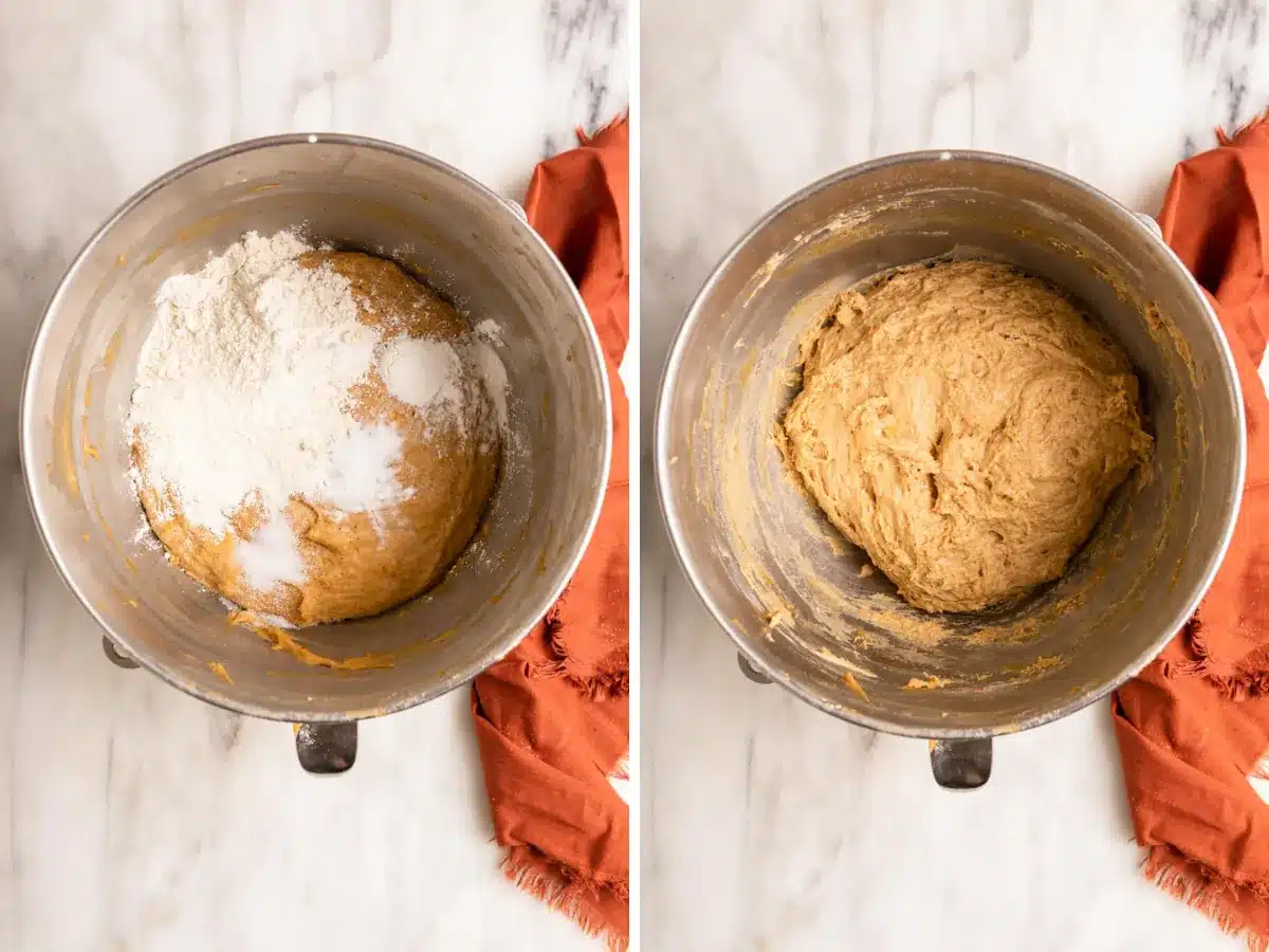 Dough in mixing bowl 