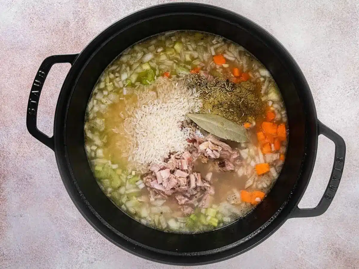Ingredients in the pot with seasoning