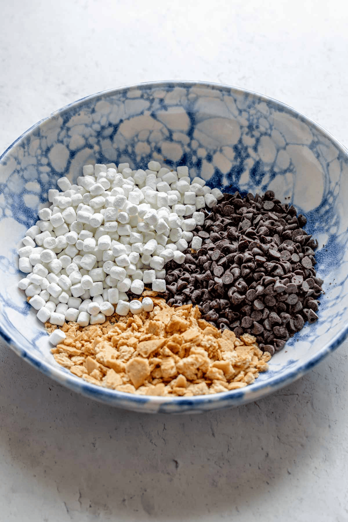 Mini marshmallows, chocolate chips, and graham cracker crumbs