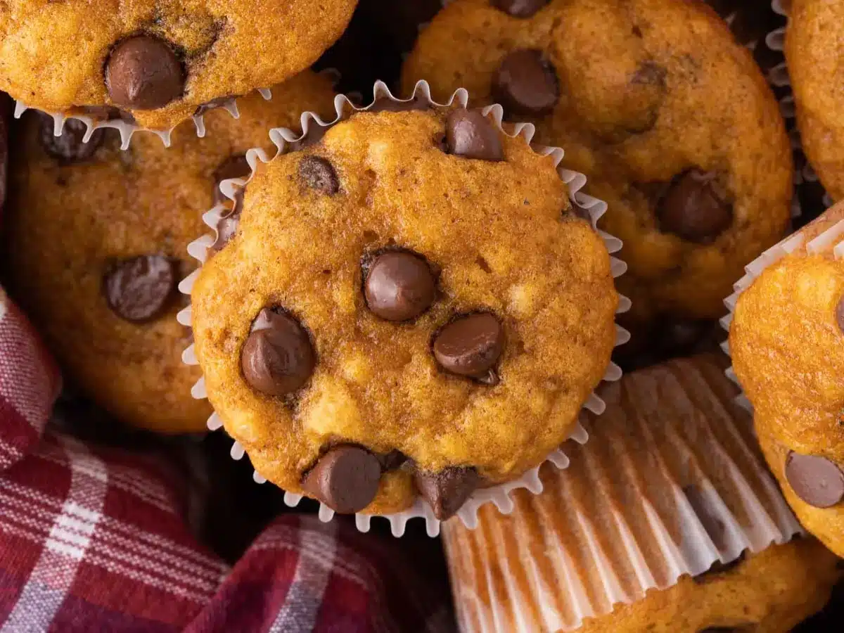 Basket full of muffins.