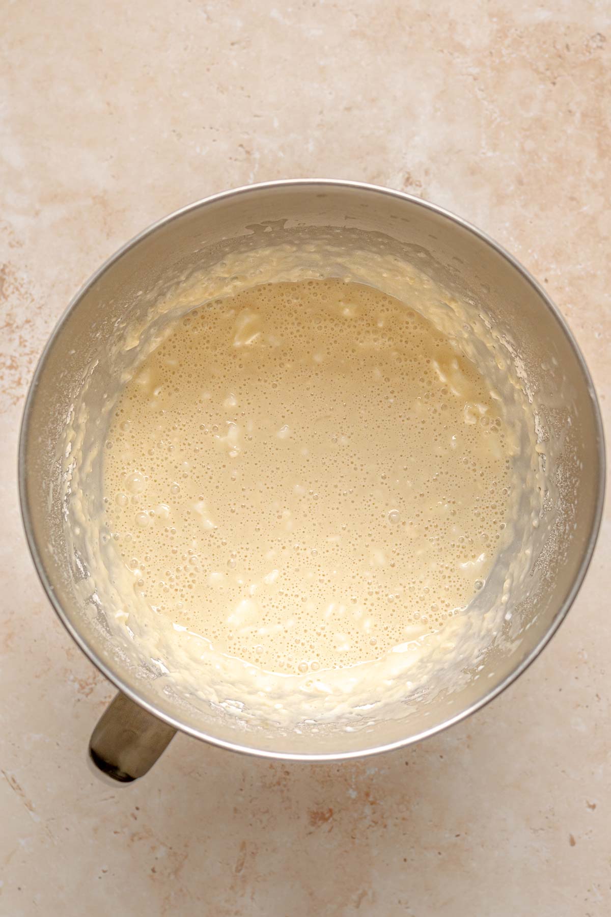 Yeast Donut dough after adding wet ingredients in bowl