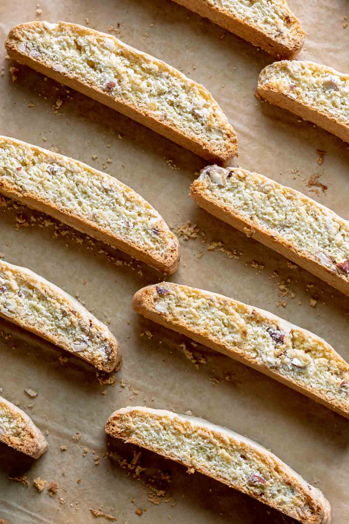 Almond BIscotti Cookies baked cookies on parchment paper