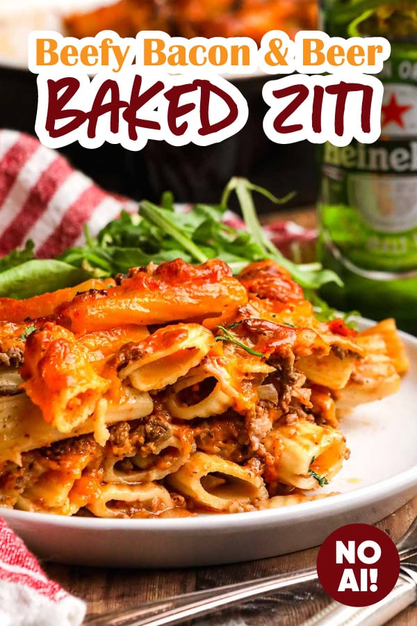beefy baked pasta dish pin