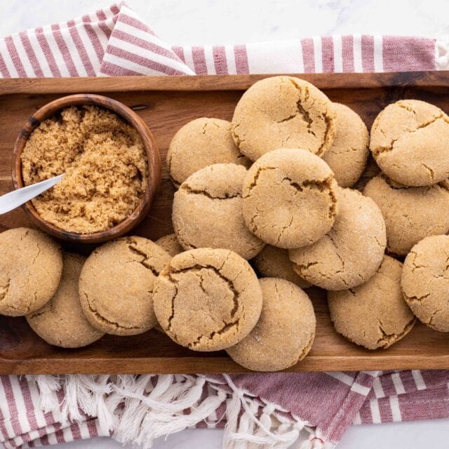 wood plate of brown sugar cookies