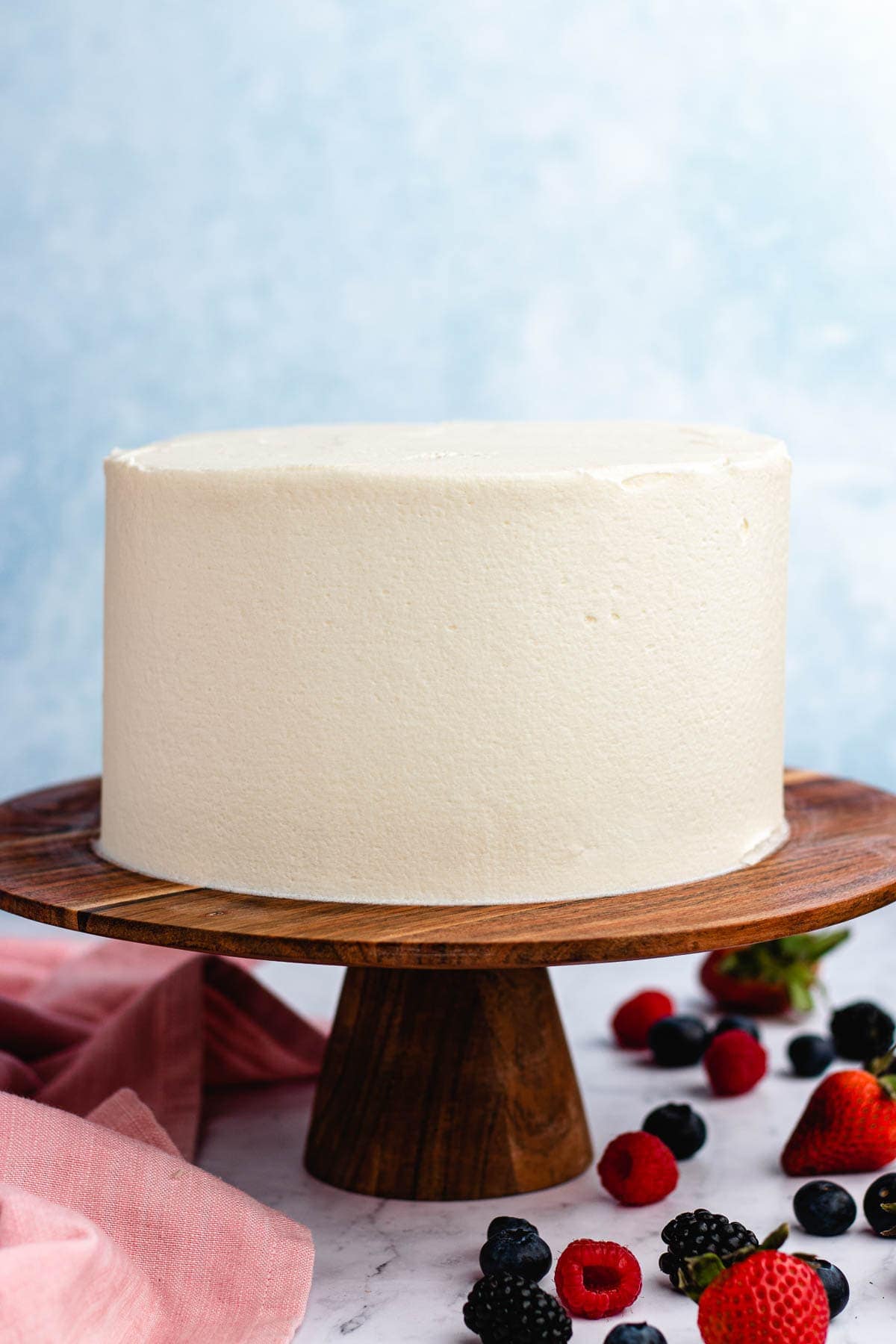 cake before getting decorate and topped with berries 