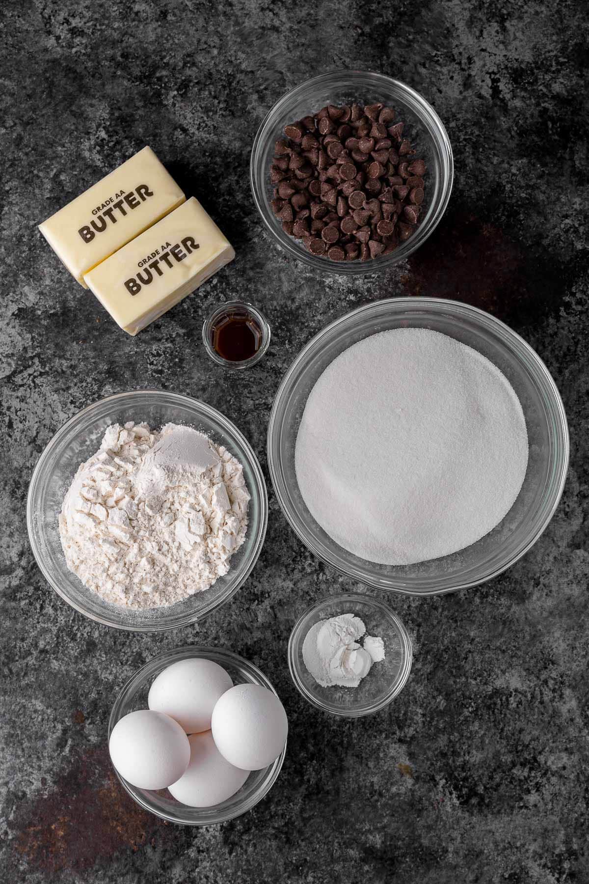 portitioned ingredients for Crinkly Brownie Muffins