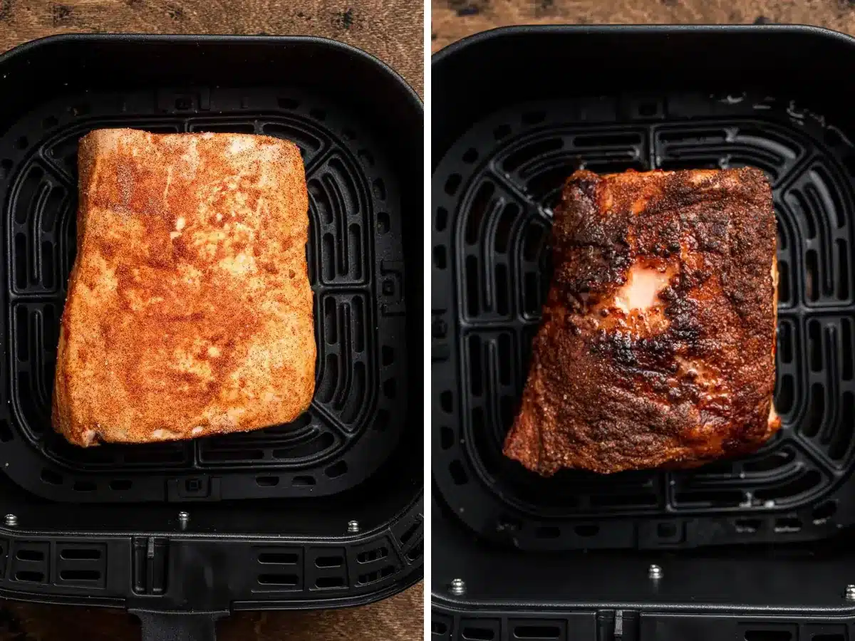 before and after collage of cooking in the air fryer 