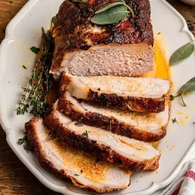 sliced pork loin on a plate