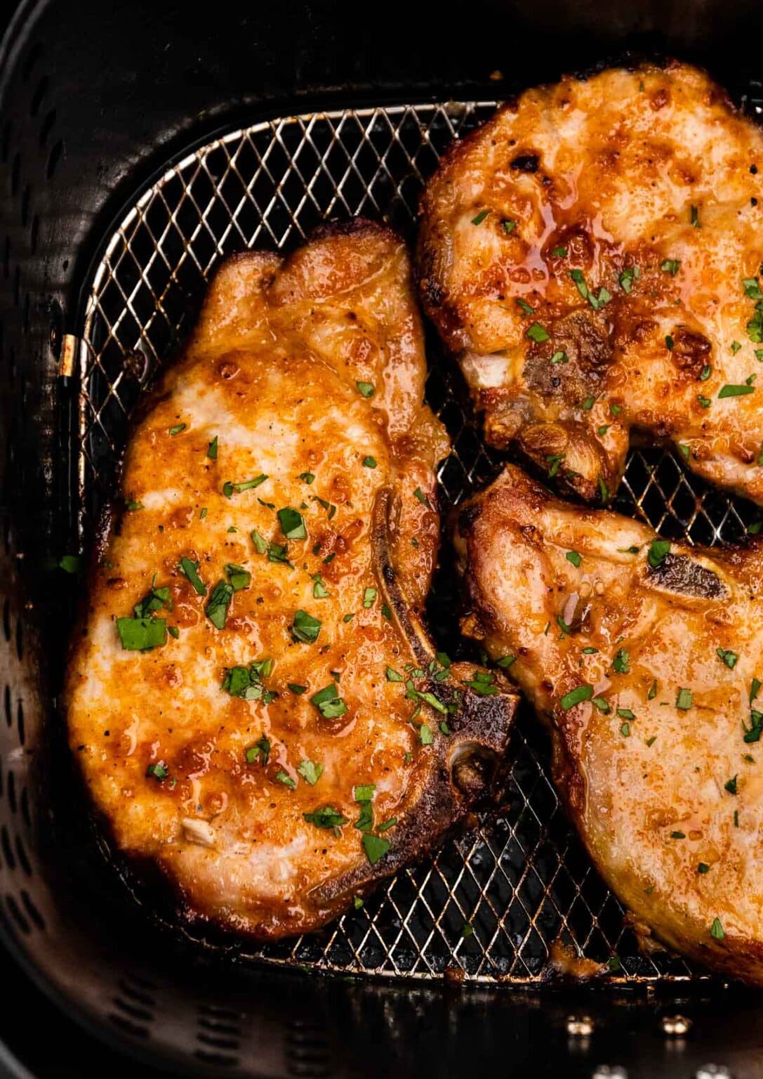 Easy Air Fryer Garlic Butter Pork Chops Recipe Dinner, then Dessert