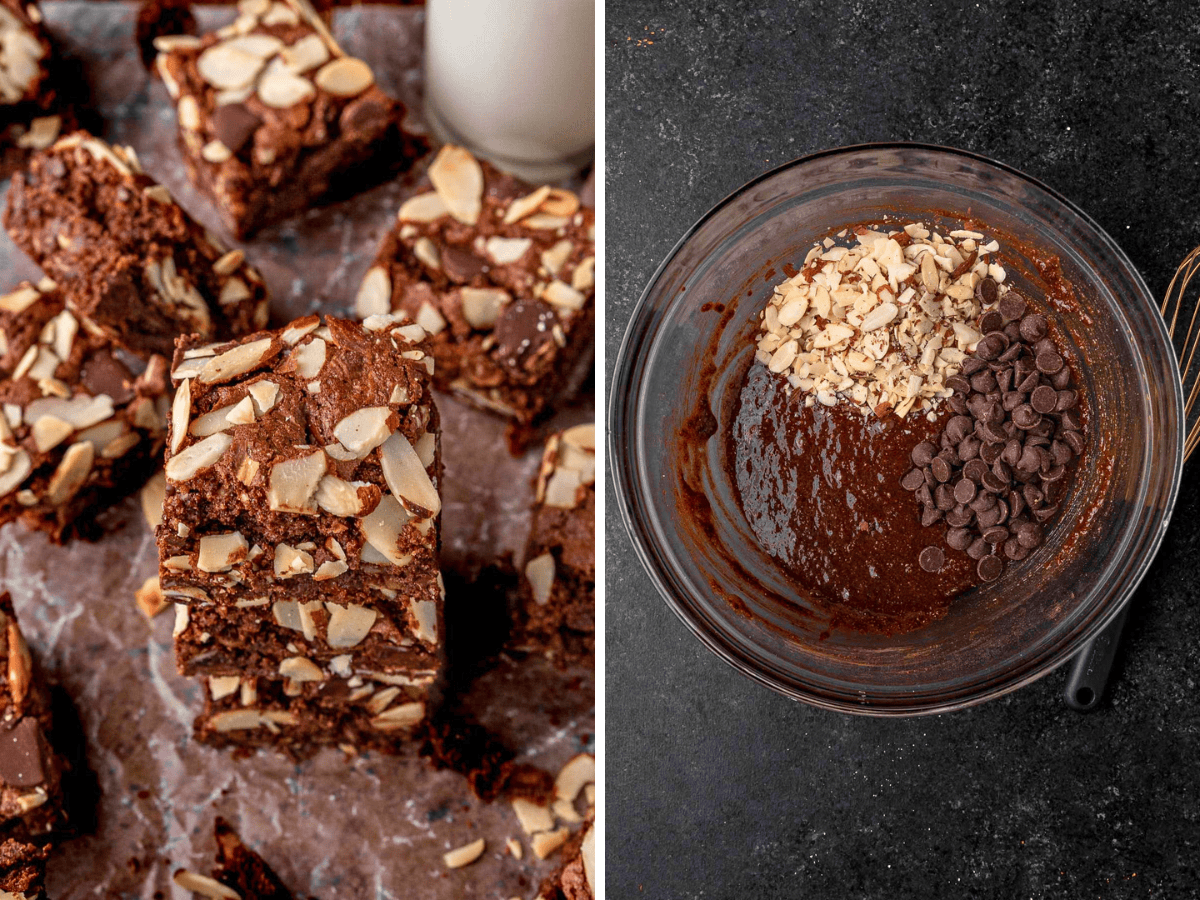 Collage of brownies and brownie batter