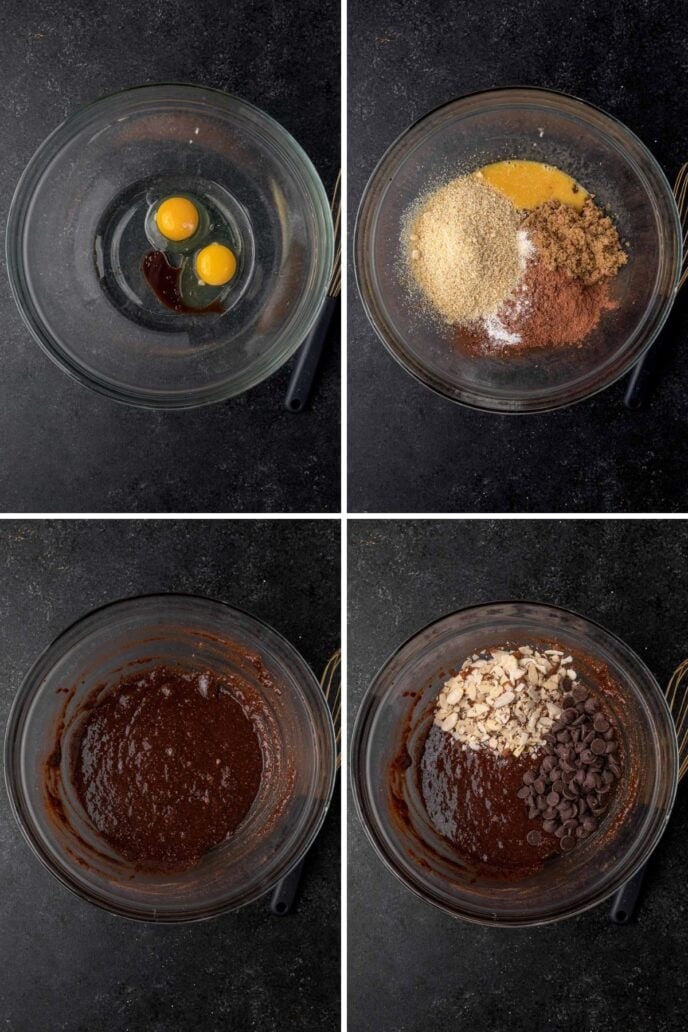 Collage with brownie batter prep steps