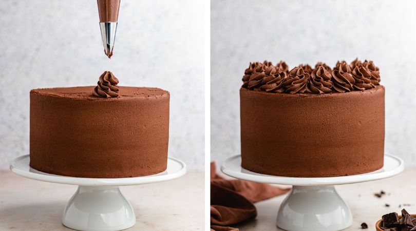 Chocolate Mousse Cake collage piping frosting topping