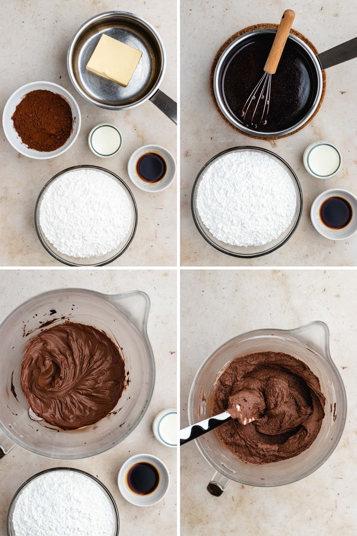 Chocolate Mousse Cake collage of making frosting