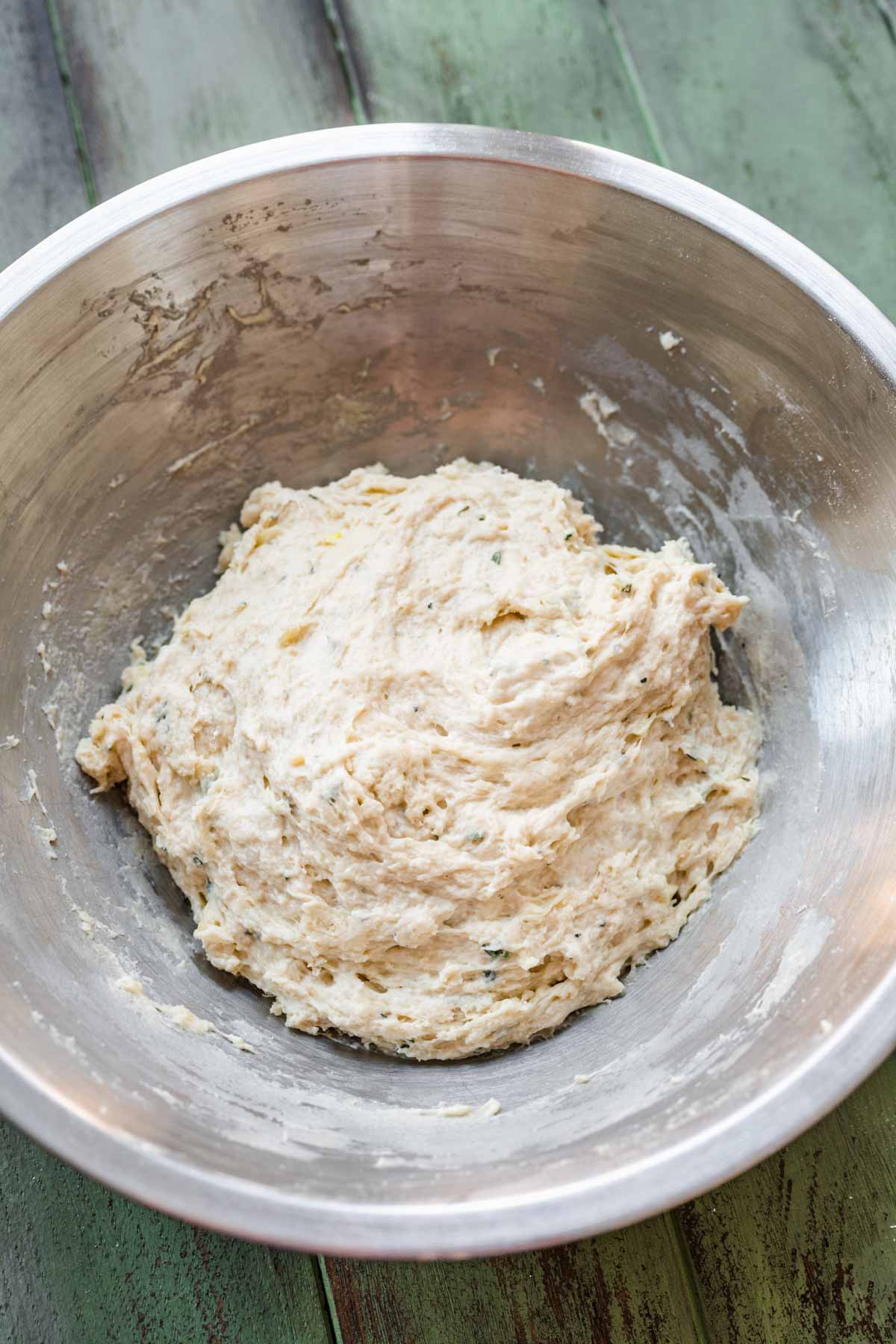 Crusty Garlic Herb Bread dough in bowl