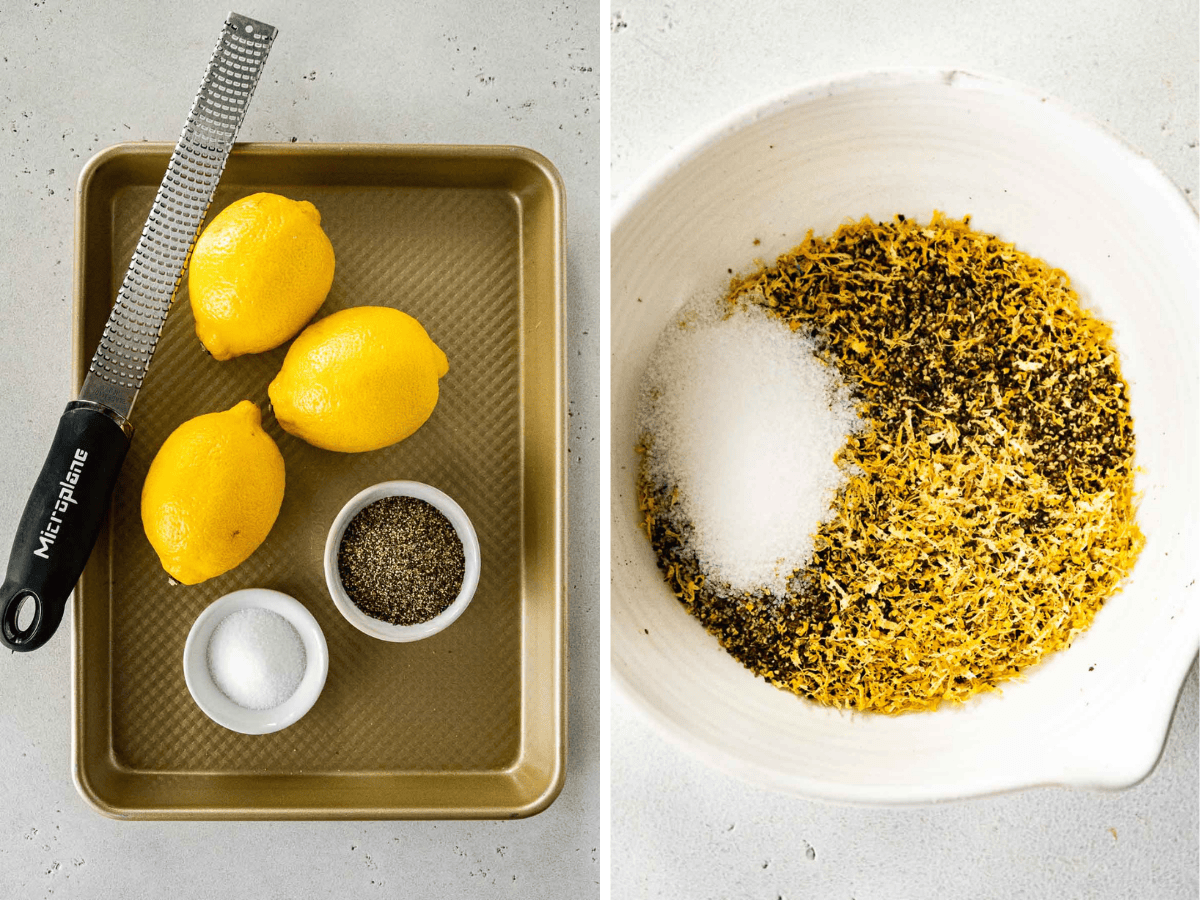 collage of ingredients on a tray and ingredients in a bowl