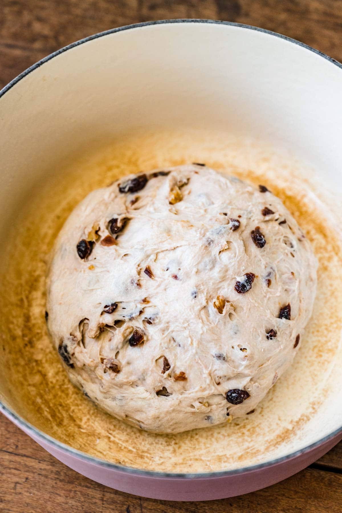 No-Knead Cranberry Walnut Bread dough set aside to rise