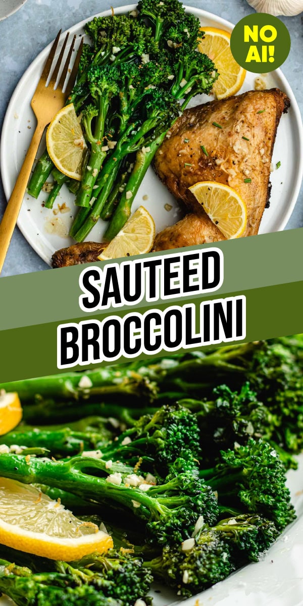 Cooked and plated bunches of broccolini collage