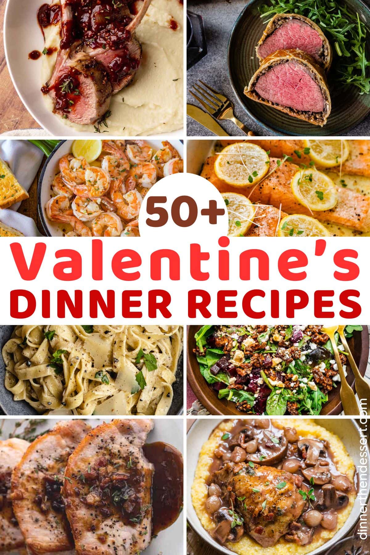 40+ Valentines Day Dinners collage of featured recipes in the collection